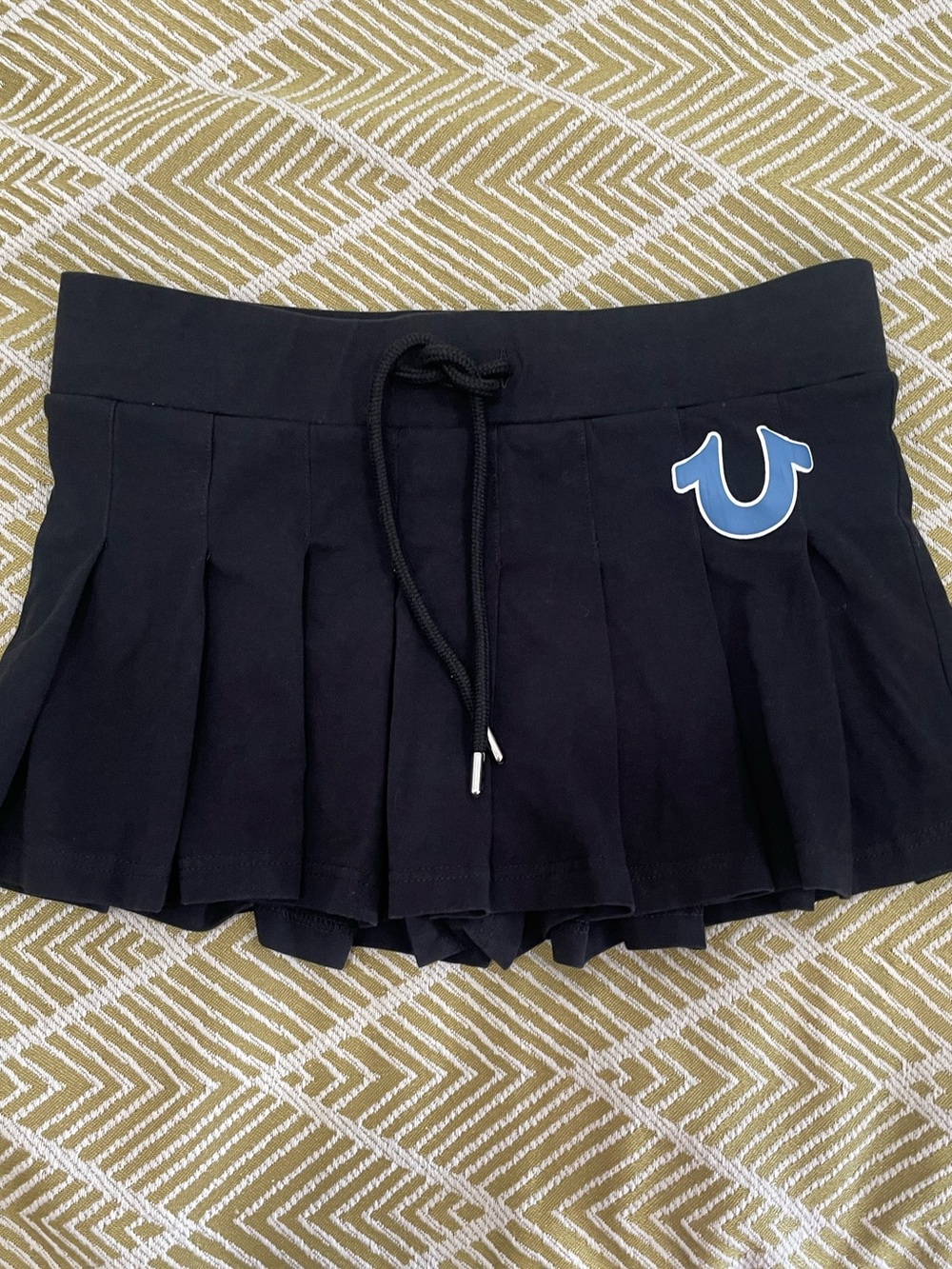 True Religion Black Pleated Mini Skort with Blue Logo